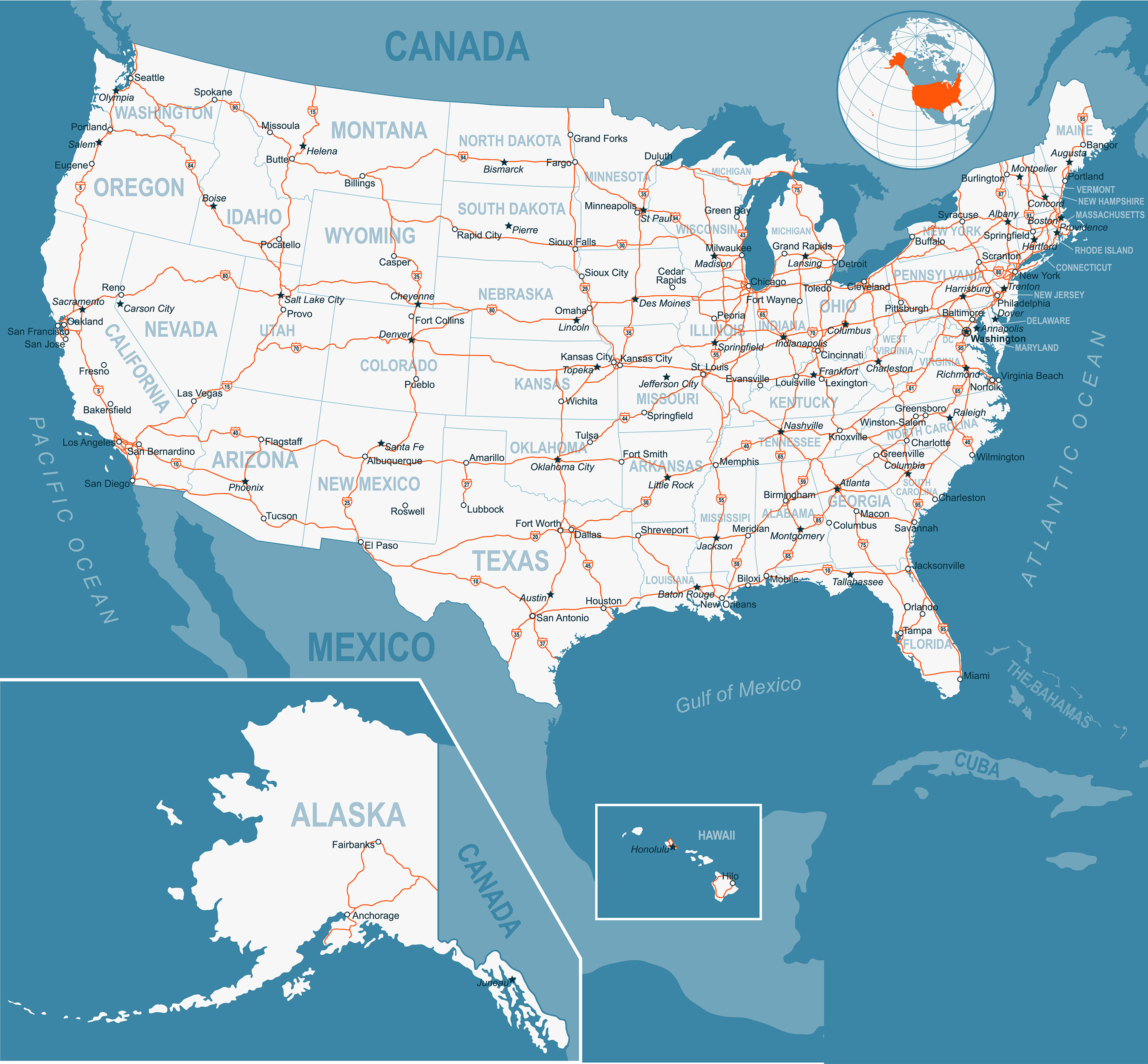 Road Map of USA – Map of North America