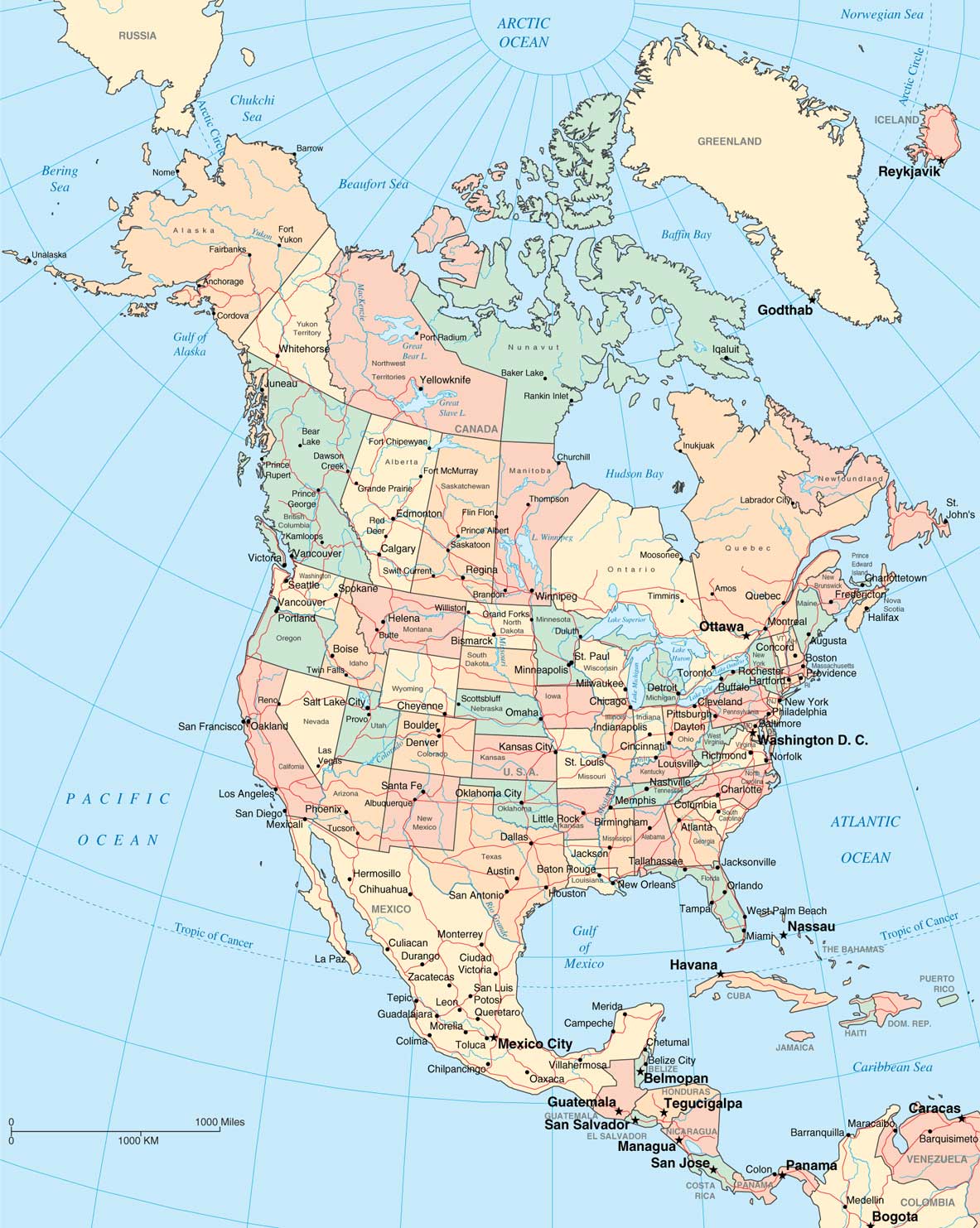 Map of North America | Maps of the USA, Canada and Mexico